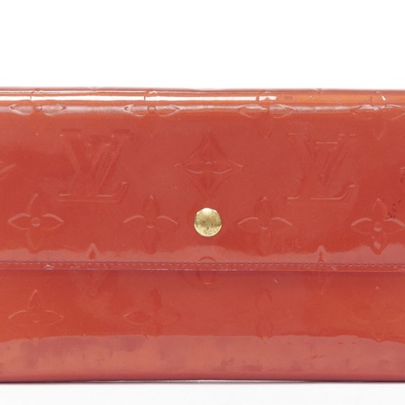 Louis Vuitton Monogram Vernis Porte Feuille Sarah Long Bifold Wallet Red‎ - Picture 1 of 10